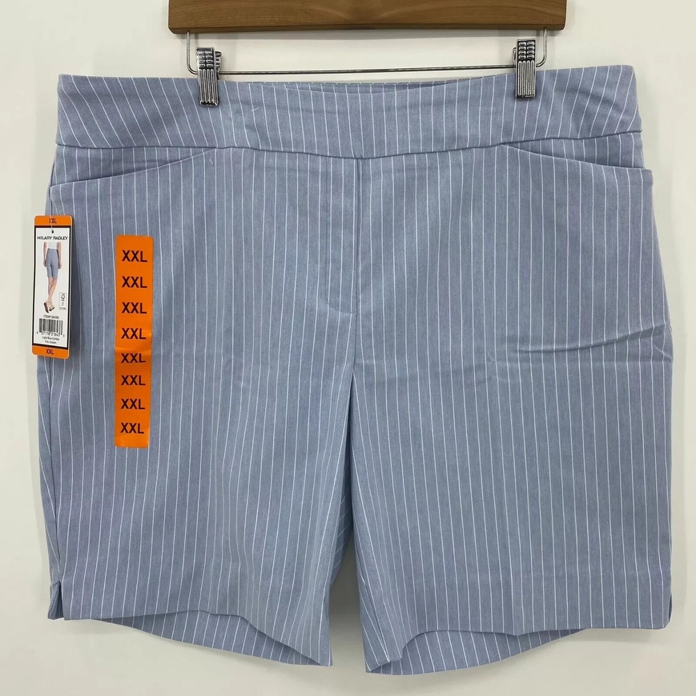 Hillary Radley Striped Bermuda Shorts Women's 2XL Blue Mid Rise‎ 9" Inseam NWT